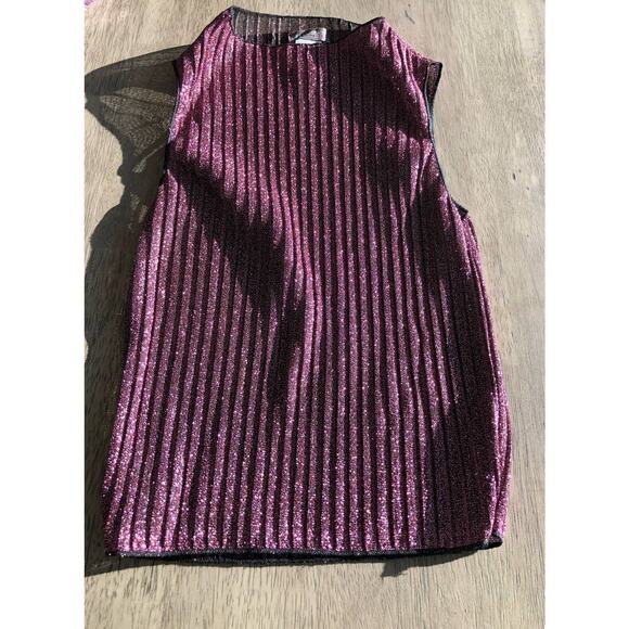 San Souci Pink Sparkle Pleated Lurex Mock Neck Top - S - Picture 5 of 7